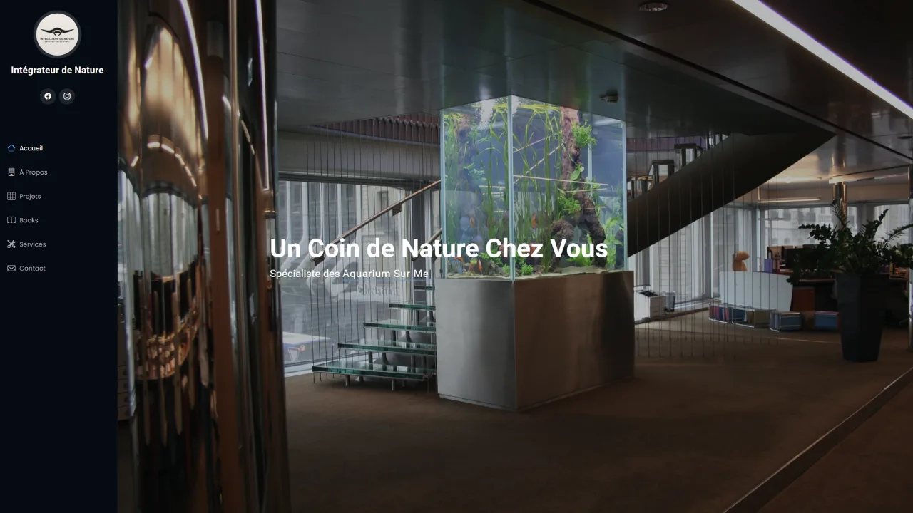 Page d'accueil du site Intégrateur de Nature, studio spécialisé en aquariums sur mesure et architecture du vivant
