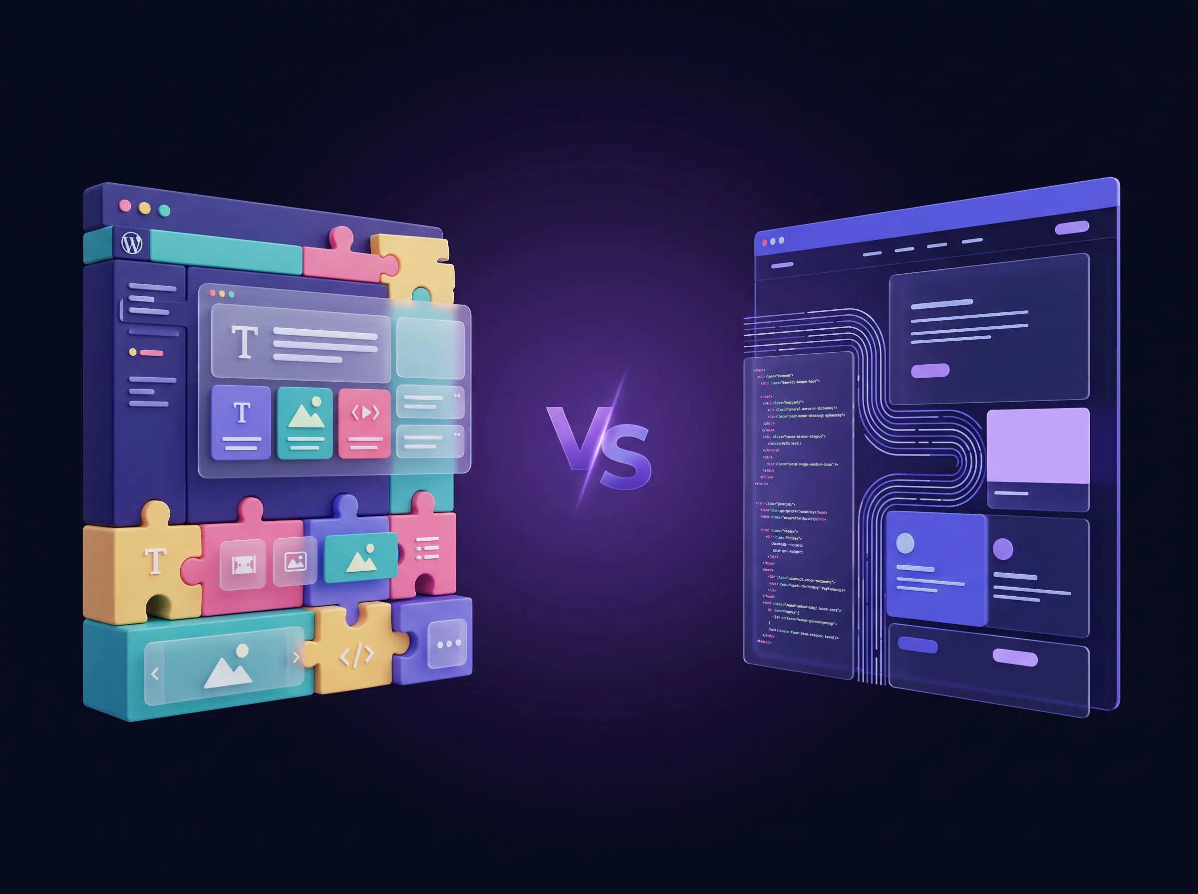 illustration article sur la comparaison entre un site wordpress et sur mesure en 2026