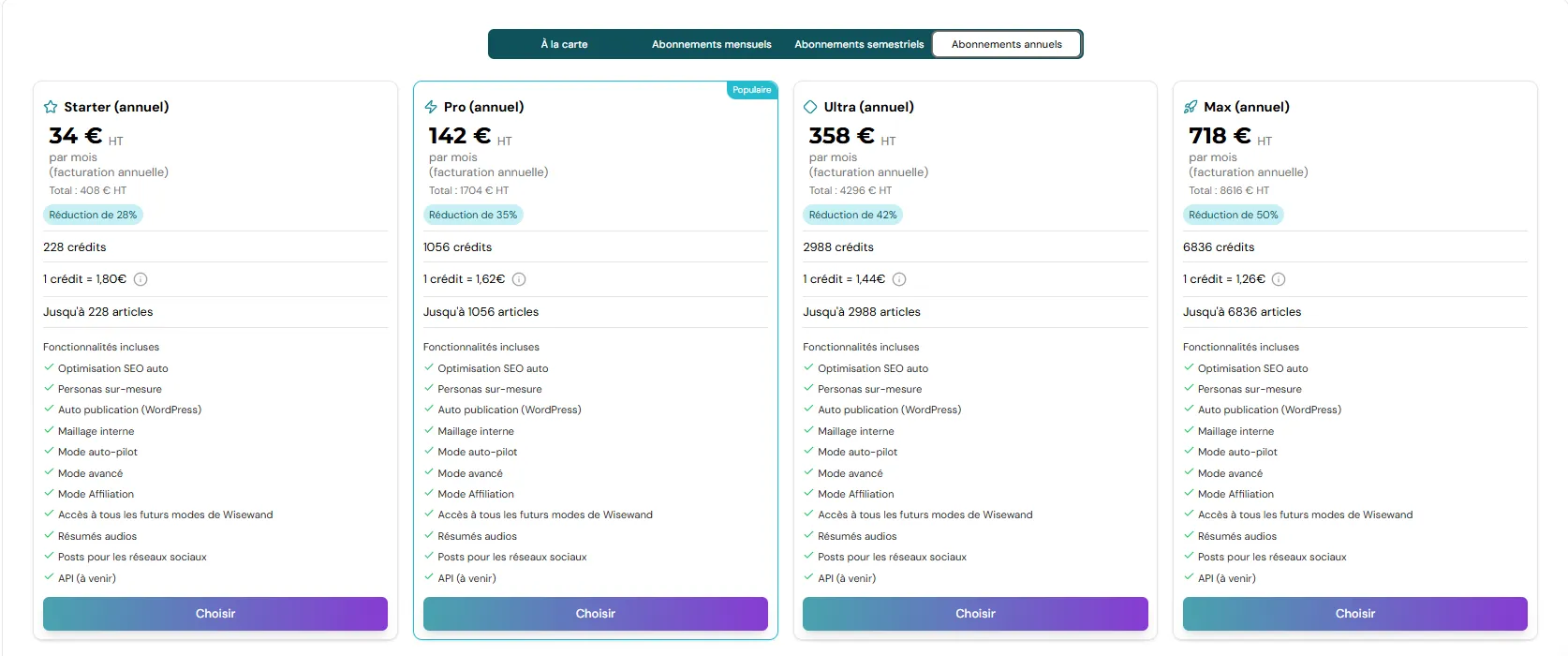 Les abonnements à l'année de l'outil de rédaction IA Wisewand