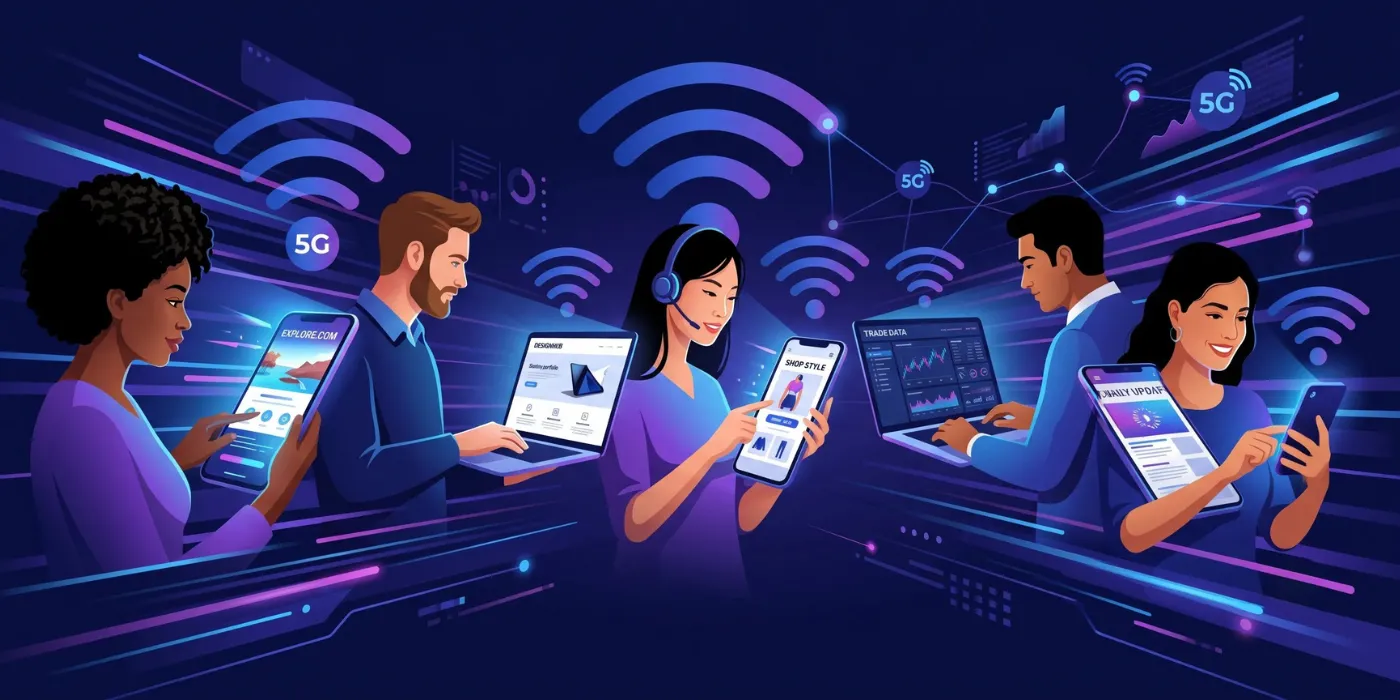 Visiteurs connectés en 2026 naviguant sur des sites web rapides depuis mobile et ordinateur