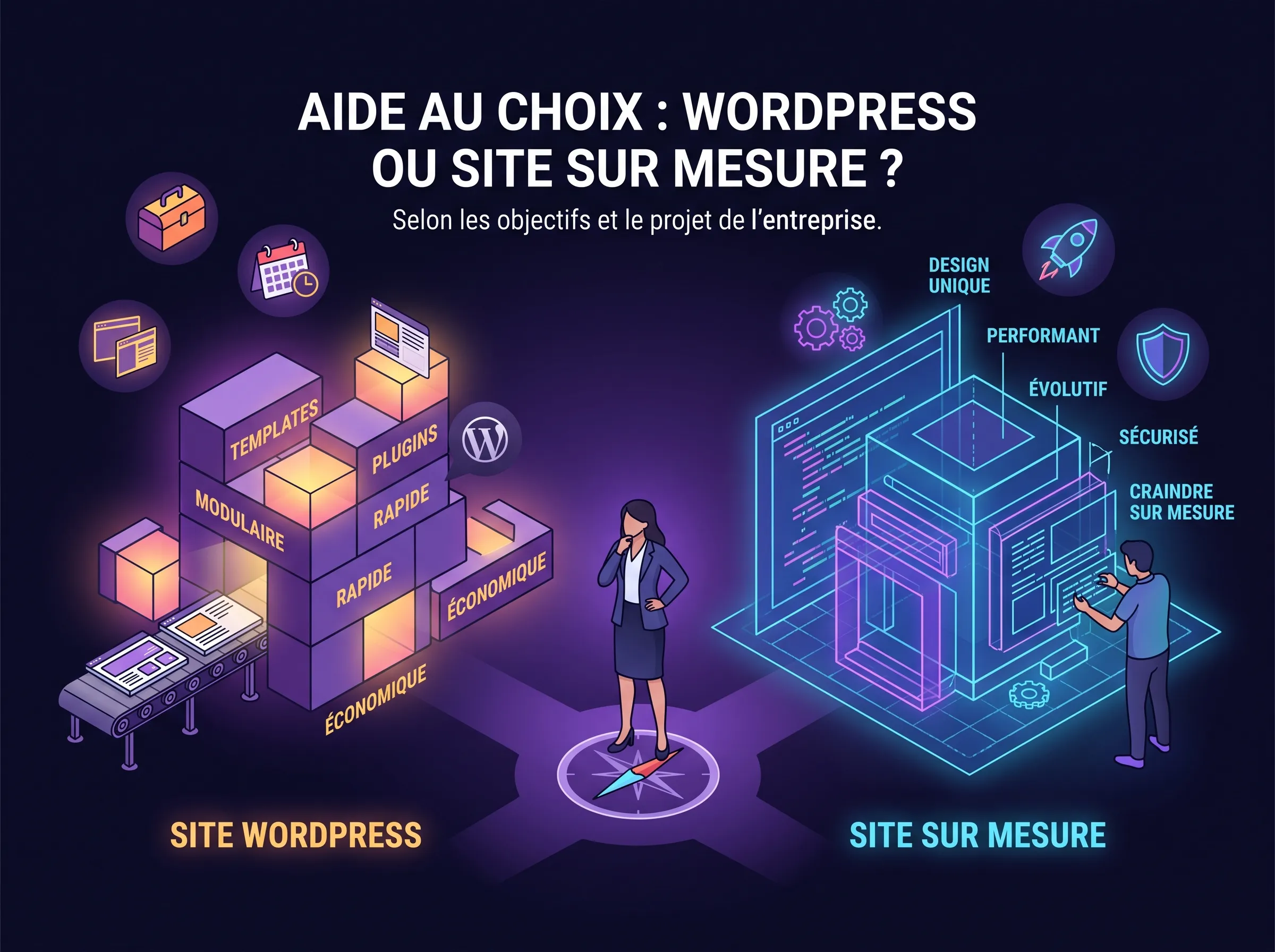 Aide au choix entre un site WordPress et un site sur mesure selon les objectifs et le projet de l'entreprise