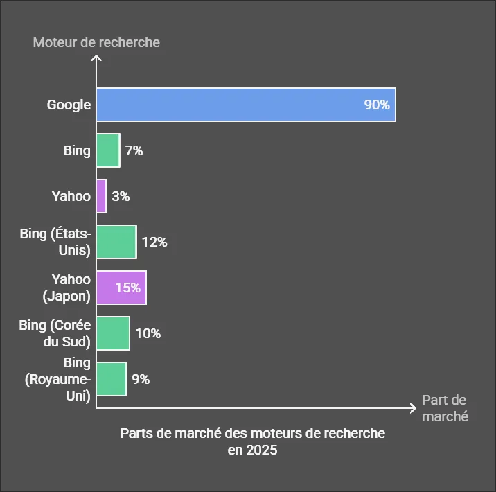 infographie montrant la répartition des parts de marché d'utilisation entre les pays